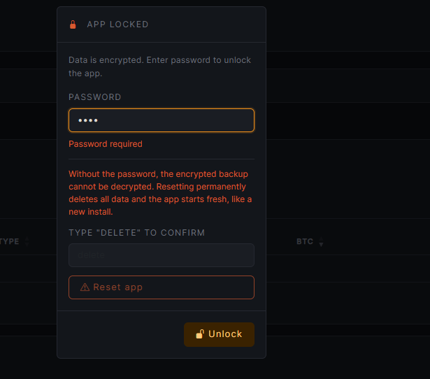 Dialog „App gesperrt“ zum Entsperren mit Passwort oder Reset app